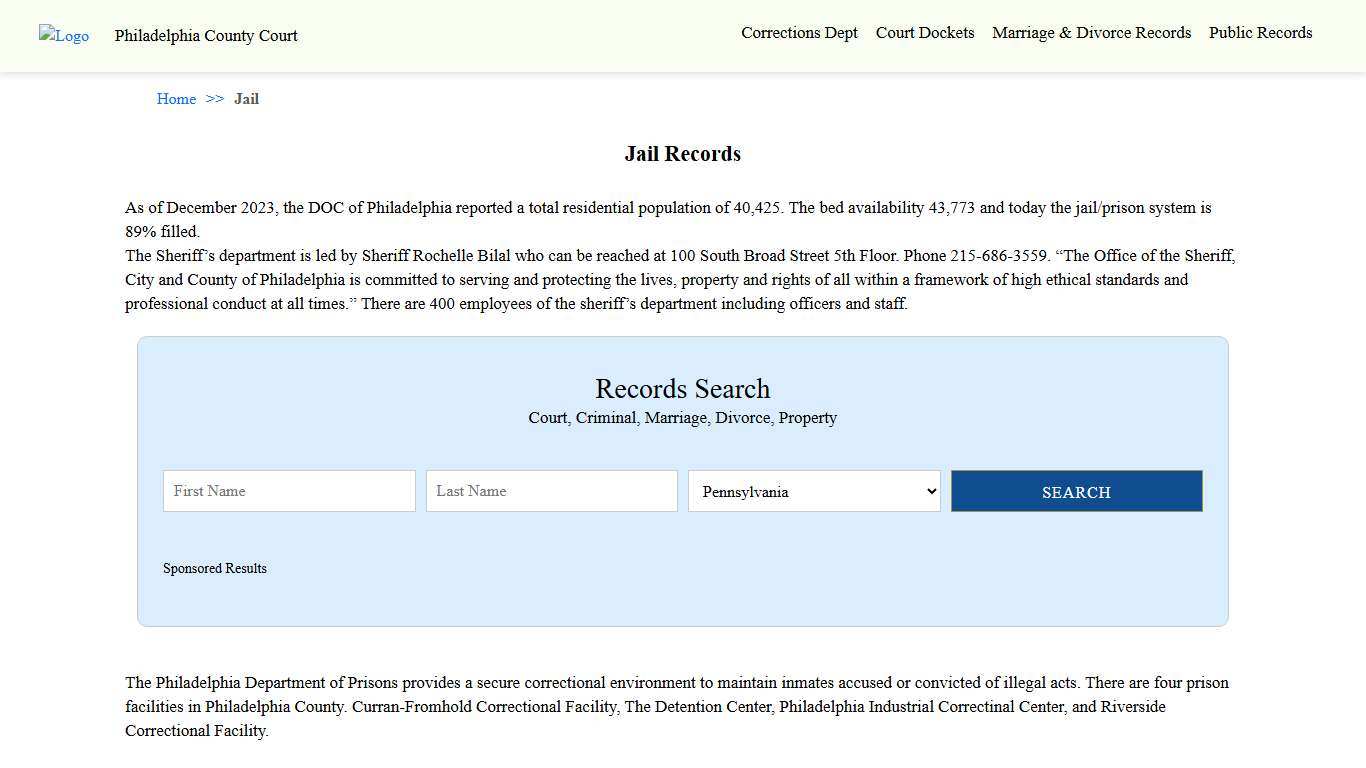 Jail Records | Philadelphia County Court